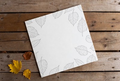 Blank Card with Leaf Border on Wood