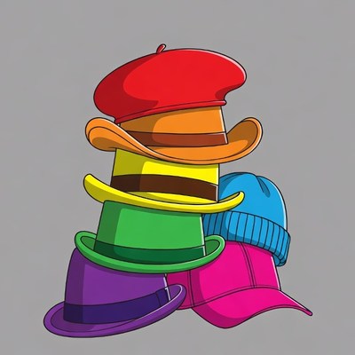 Stack of colorful hats illustration