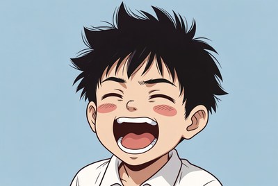Anime boy laughing happily