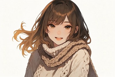 Anime girl smiling in sweater