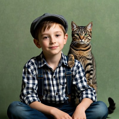 Boy with tabby cat