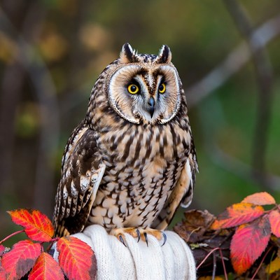 Long-eared Owl on Autumn Branch