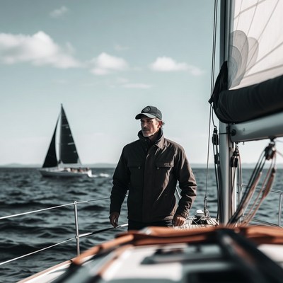 Man standing on yacht deck
