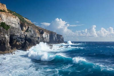 Ocean Waves Crashing Against Cliffs