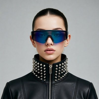 Woman in blue futuristic sunglasses
