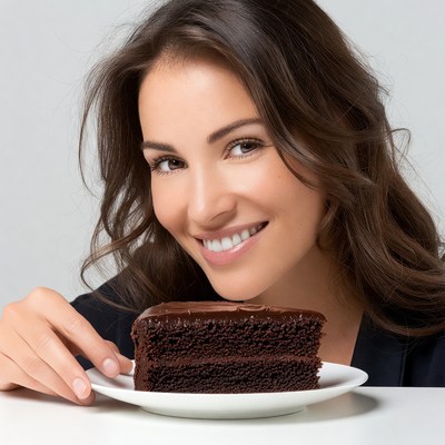 Woman eating chocolate cake