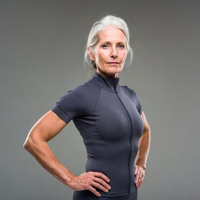 Fit senior woman in gray athletic top