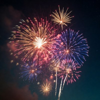 Colorful Fireworks Exploding in Night Sky