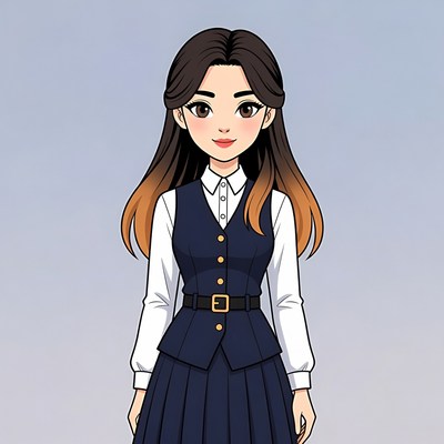 Anime girl in navy school uniform