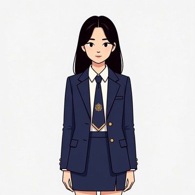 Asian girl in navy school uniform