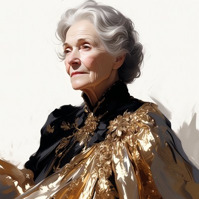 Elderly woman in gold embroidered gown