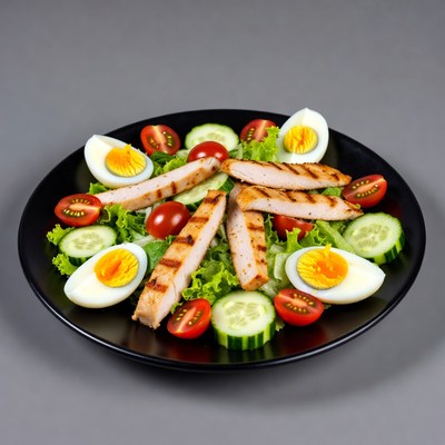 Grilled Chicken Salad on Black Plate
