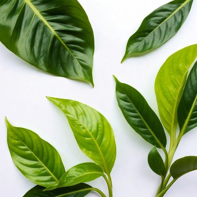 Green Monstera Leaves on White Background