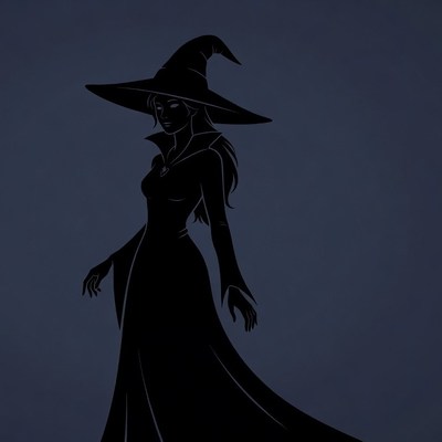 Silhouette of Witch in Long Dress