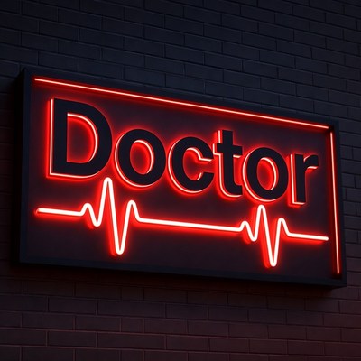 Neon Doctor Sign with Heartbeat