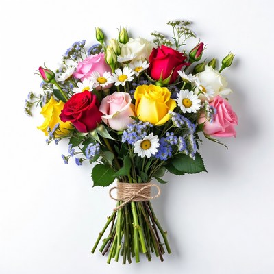 Colorful Roses Bouquet Tied with Twine