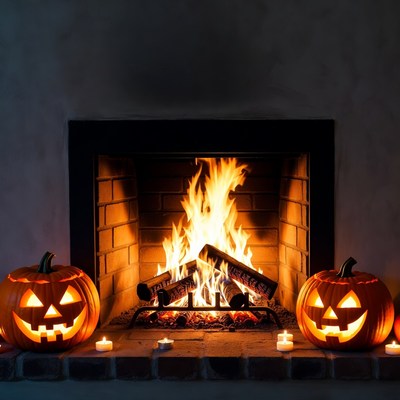 Halloween Fireplace with Jack-o-Lanterns