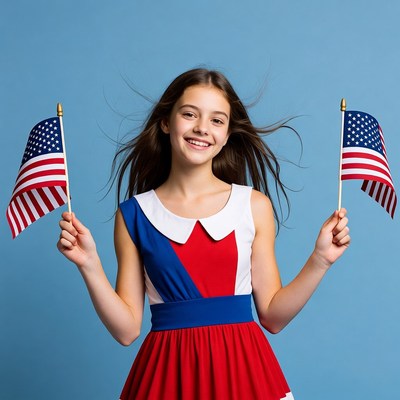 Girl holding American flags