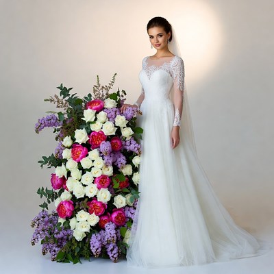 Bride with pink and white roses