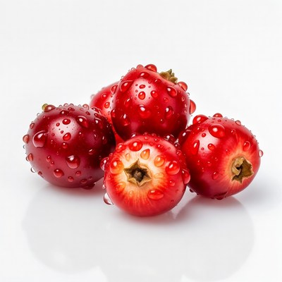 Fresh Red Lingonberries with Water Droplets