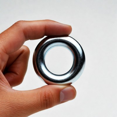 Hand holding metal washer