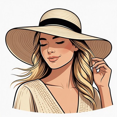 Blonde woman wearing wide-brim straw hat