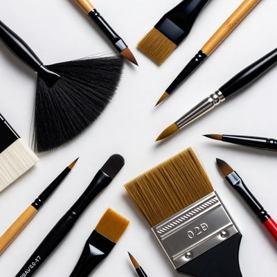 Assortment of Paintbrushes on White Background