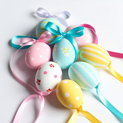 Colorful Easter Eggs with Ribbons