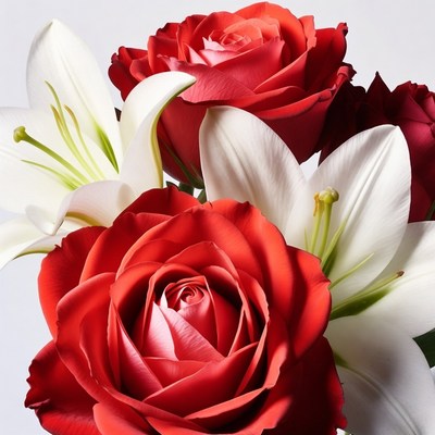 Red Roses and White Lilies Bouquet