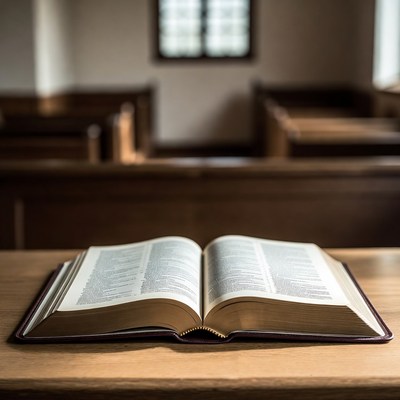 Open Bible on Church Pew Table