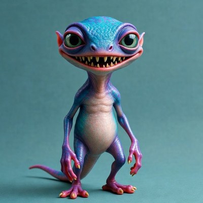 Cute blue cartoon gecko monster