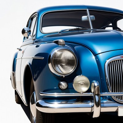 Blue Vintage Car Front View