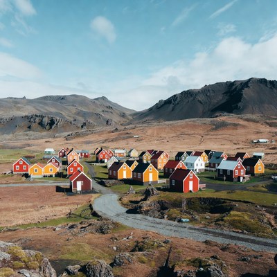 Colorful houses in mountainous valley