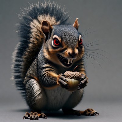 Scary squirrel holding acorn