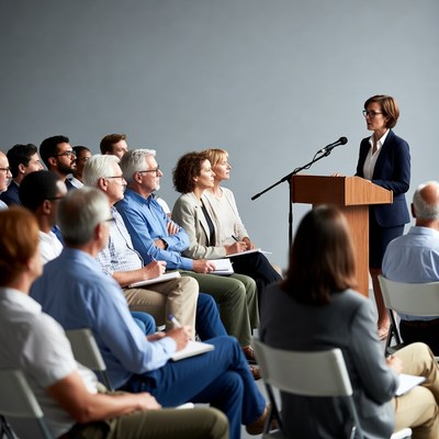 Woman speaking at business seminar