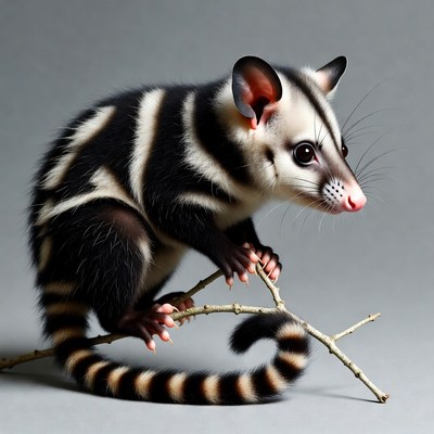 Striped possum on branch