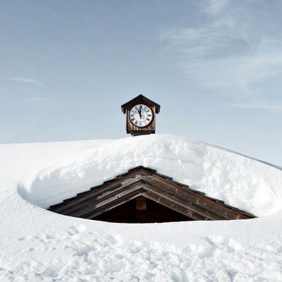 Clock Tower Buried in Snow