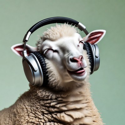 Sheep wearing headphones