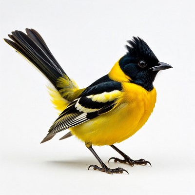Black-capped Oriole standing on white background
