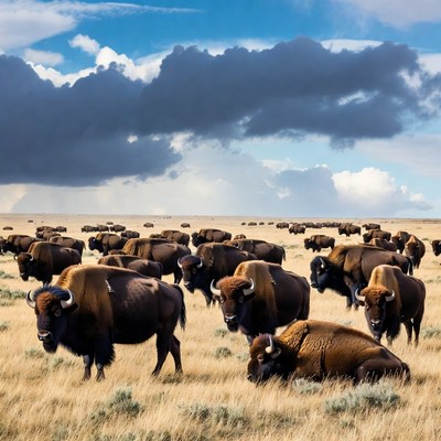 Herd of Bison on Prairie