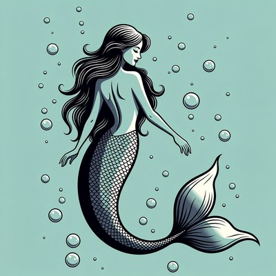 Mermaid swimming with bubbles