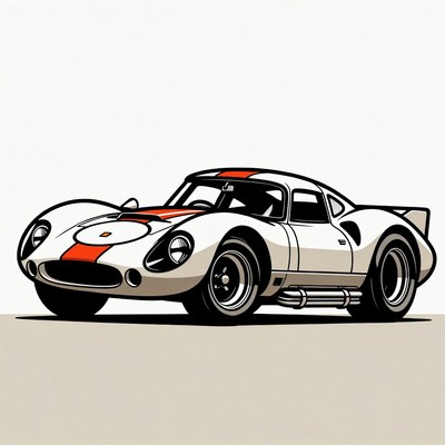 White Ford GT40 Race Car Illustration
