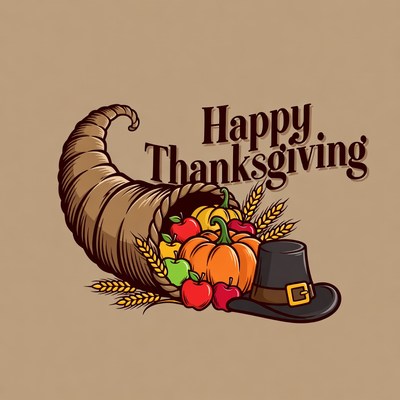 Happy Thanksgiving Cornucopia Illustration