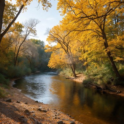 Autumn Trees Along River