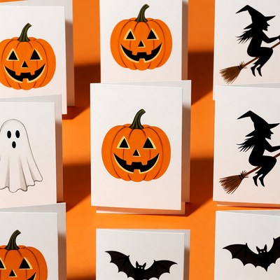 Halloween Cards with Pumpkins Witches Ghosts