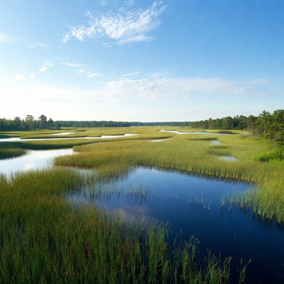 Marshland with winding waterways