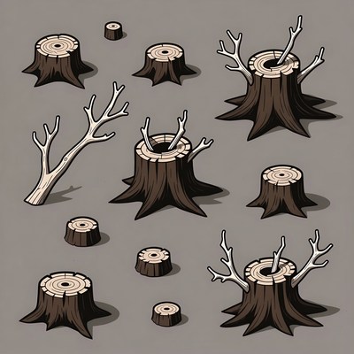 Tree Stumps with Branches Illustration