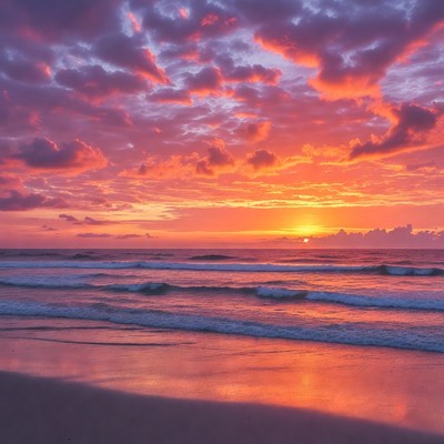 Vibrant Sunset over Ocean Beach