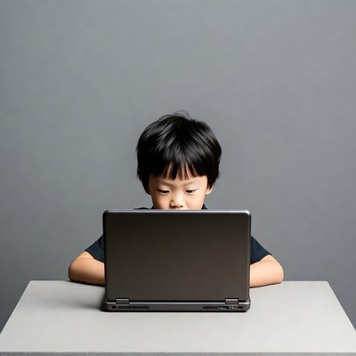 Asian boy using laptop