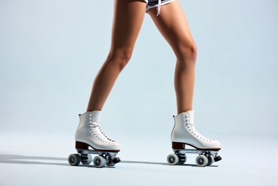 Woman roller skating in white skates